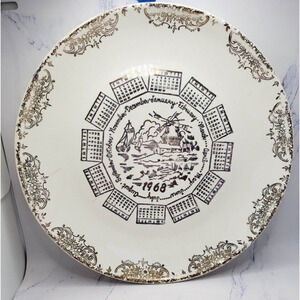 Vintage 8 Inch 1968 Calendar Plate With Farm Windmill And Sailboat